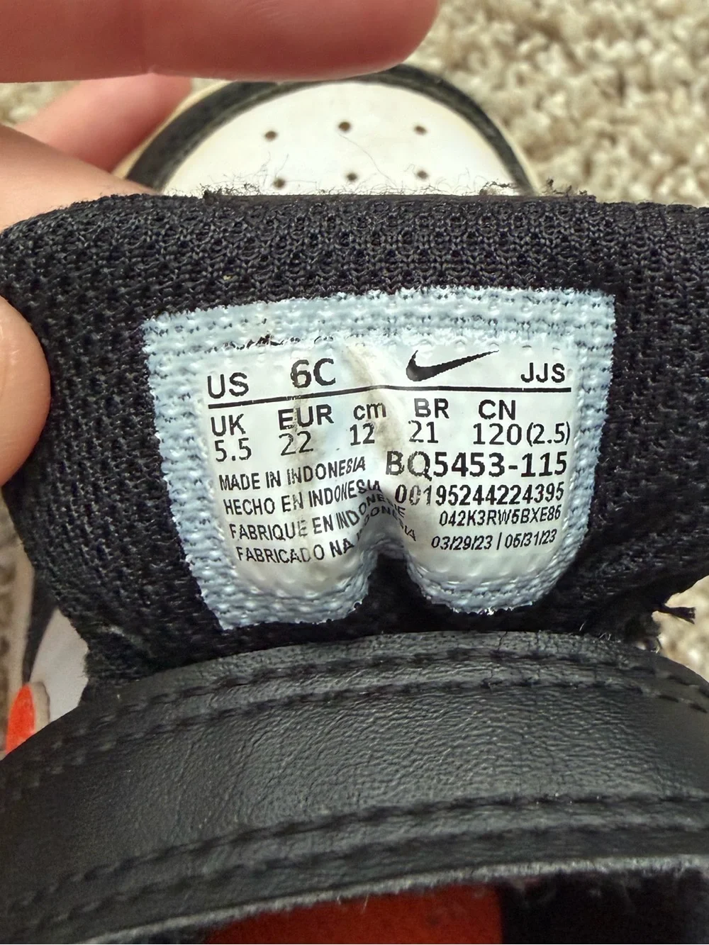 NIKE Toddler BQ5453-115 Court Borough Low 2 White/Black/Orange  Size 6C